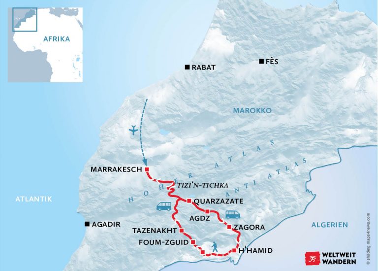 Wanderkarte Marokko- Sternschnuppen der Wüste - Entspanntes Wandern Wüste Marokko