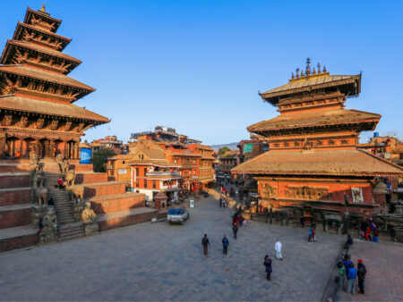 Das Bild zeigt einen Ausschnitt des Darbur Square in Bhaktapur.