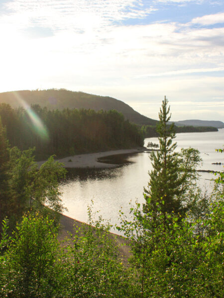 Man sieht die schwedische Ostseeküste im Licht der untergehenden Sonne.