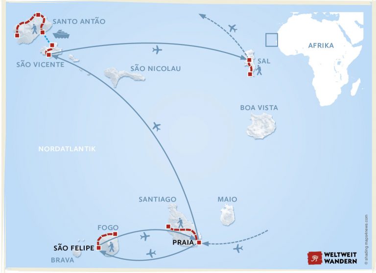 Wanderkarte Kapverden - Von Insel zu Insel - Wandern Inseln Kapverden