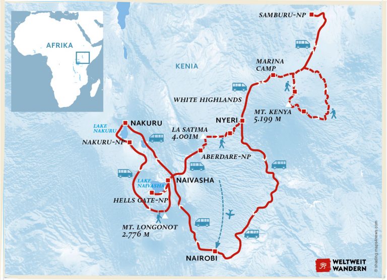 Wanderkarte Mt. Kenia und seine Wildtiere - Trekking Kenia