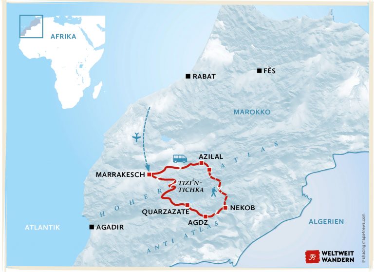 Wanderkarte Vom Atlas zur Wüste - Wandern Rosental Marokko