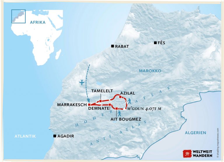 Wanderkarte Sommertrekking auf dem M'Goun- Trekking M'Goun