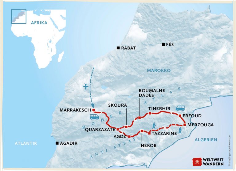 Wanderkarte Wüste, Berge & Dünen - Wandern Straße der 1000 Kasbahs