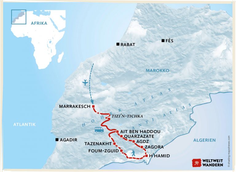 Wanderkarte Marokko - Wüstenfuchs- Familienreise Marokko