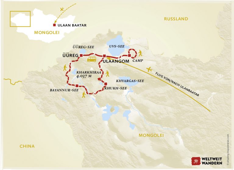 Wanderkarte Zu den Nomaden der Westmongolei - Trekking Mongolei