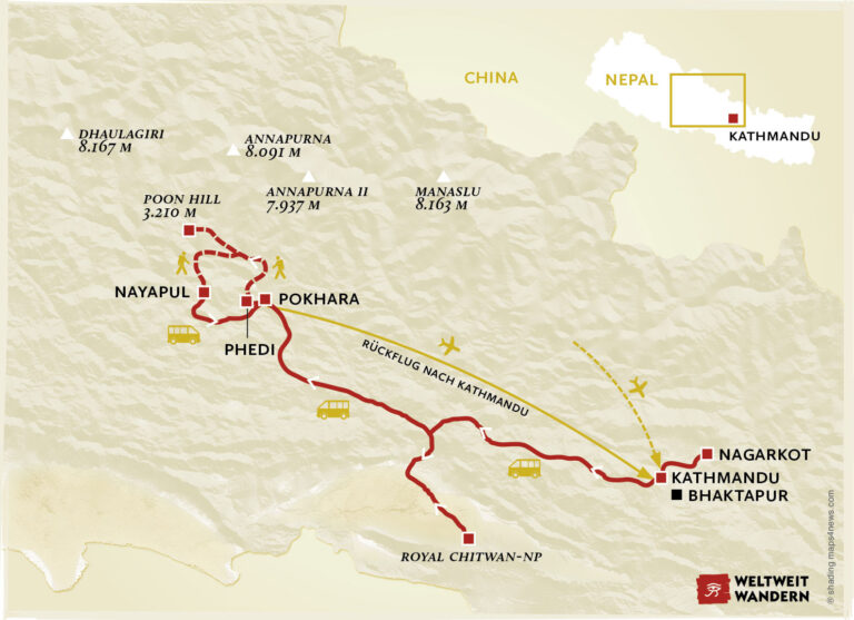 Wanderkarte Panoramawandern, Kultur & Safari - Wandern Panorama Nepal