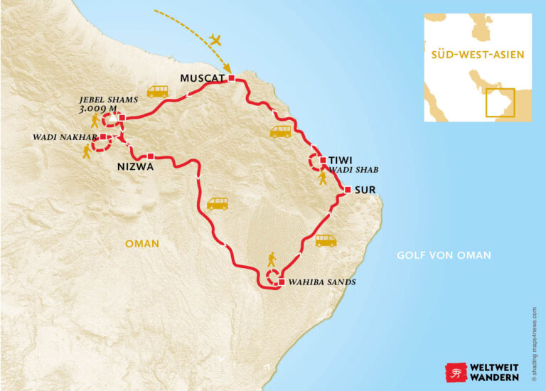 Wanderkarte Oman - Burgen & Oasen - Entspanntes Wandern im Oman