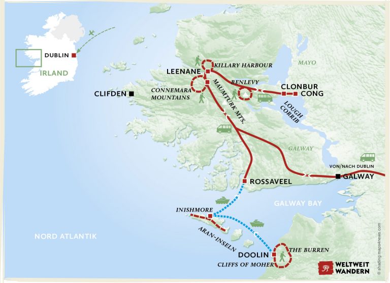 Wanderkarte Connemara & Burren: Irlands rauer Westen - Wandern Westen Irland