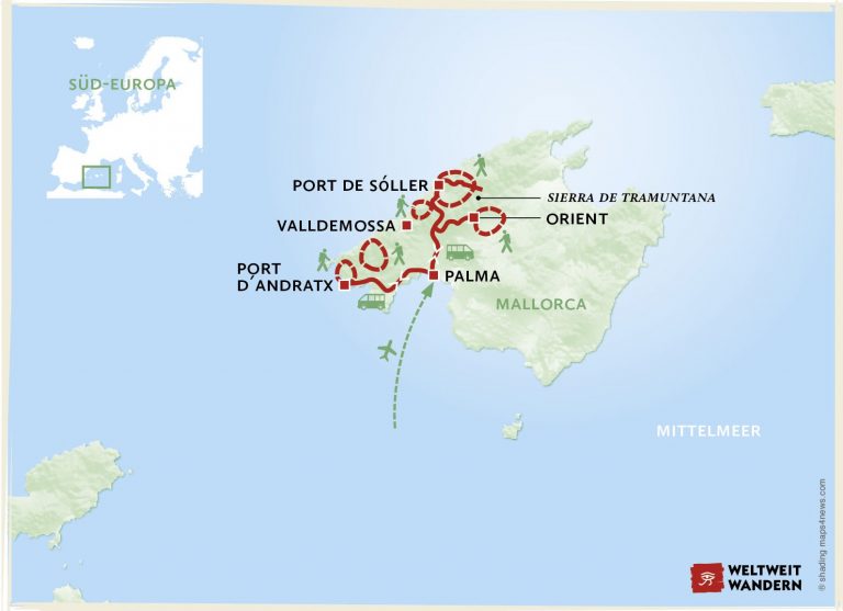 Wanderkarte Mallorca - Im Winter und zur Mandelblüte - wandern Tramuntana Gebirge