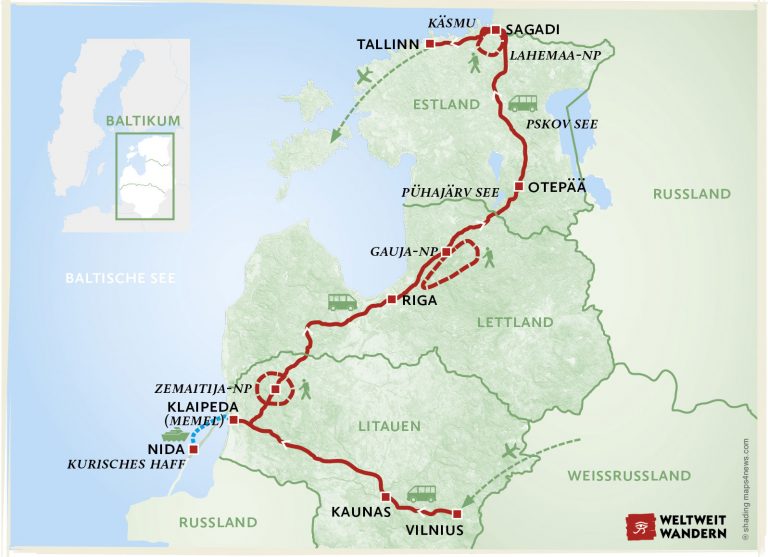 Wanderkarte Das Baltikum: Dünen, Moore & Geschichte - Wandern Baltikum