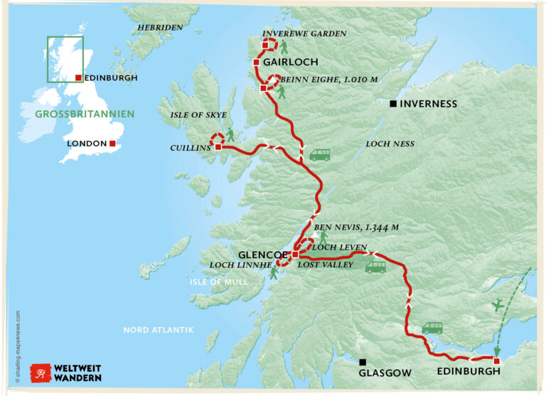 Wanderkarte - Schottland Highlights der Highlands - Wandern Highlands Schottland