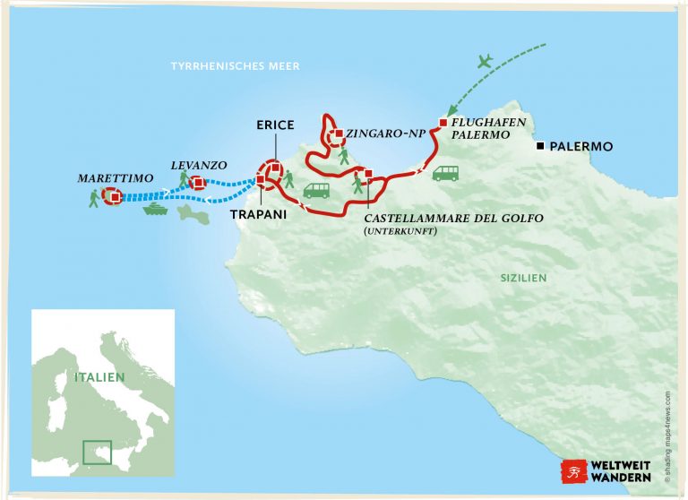 Wanderkarte Westsizilien mit Ägadischen Inseln - Wandern Westsizilien