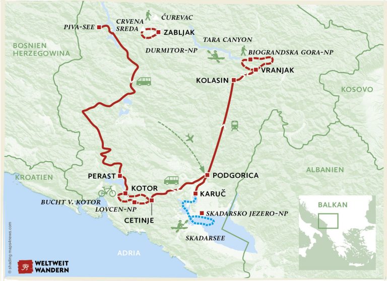 Wanderkarte Montenegro Multiaktiv - Aktivreise Montenegro