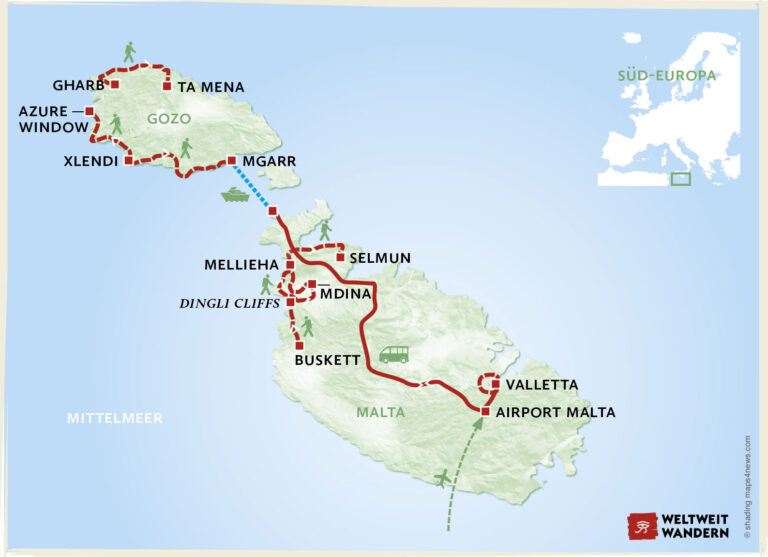 Wanderkarte Sonne und Meer auf Malta und Gozo - Wandern am Meer auf Malta