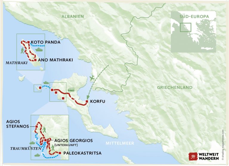 Wanderkarte Sommer auf Korfu - Wandern &Baden - Wandern Korfu