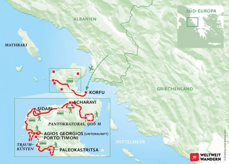 Wanderkarte Auf Odysseus Spuren Korfu entdecken - Wandern Nordwesten Korfu