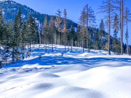 Das Bild zeigt eine verschneite Landschaft im Lesachtal in Kärnten.