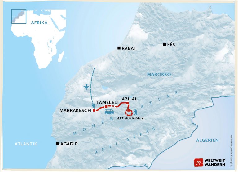 Wanderkarte Marrakesch, Heller-Garten & Hoher Atlas - Wandern Heller Garten