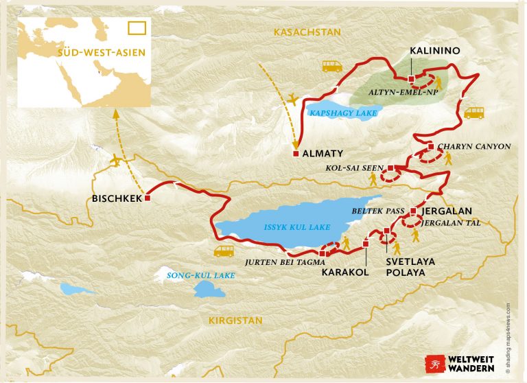 Wanderkarte Kasachstan & Kirgistan - Wandern Natur Kasachstan & Kirgistan