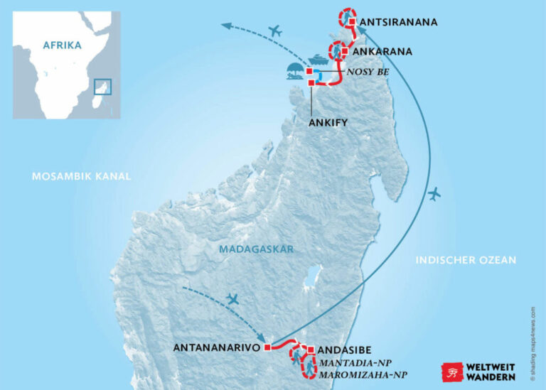 Wanderkarte Madagaskars Norden - Wandern Norden Madagaskar