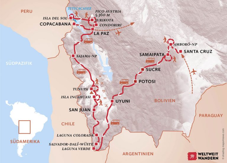 Wanderkarte Bolivien, das Herz Südamerikas- Wandern in den Nationalparks Boliviens