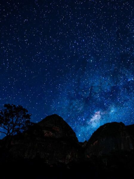 Man sieht den wunderschönen Sternenhimmel im Amboro Nationalpark, wie ihn auch Reisende auf einer Reise mit Weltweitwandern bestaunen können.