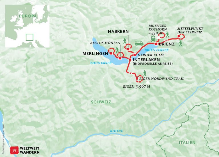 Wanderkarte Eiger Nordwand und tiefblaue Seen - Wandern Eiger Nordwand