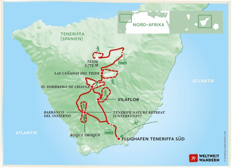 Wanderkarte Teneriffas Süden entdecken - Wandern Teneriffa