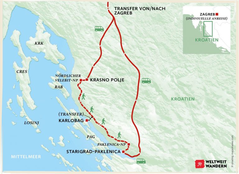 Wanderkarte Velebit-Trekking mit Meerblick - Trekking Velebit