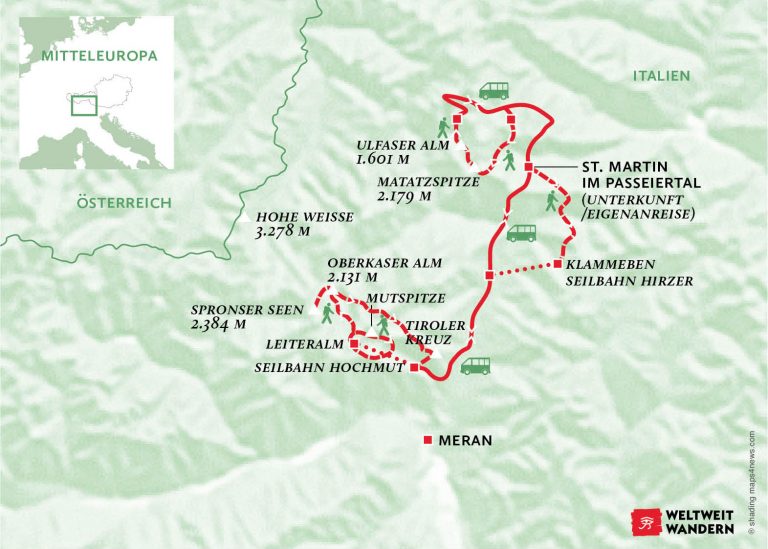 Wanderkarte Wanderwoche in Südtirol - Wandern Südtirol