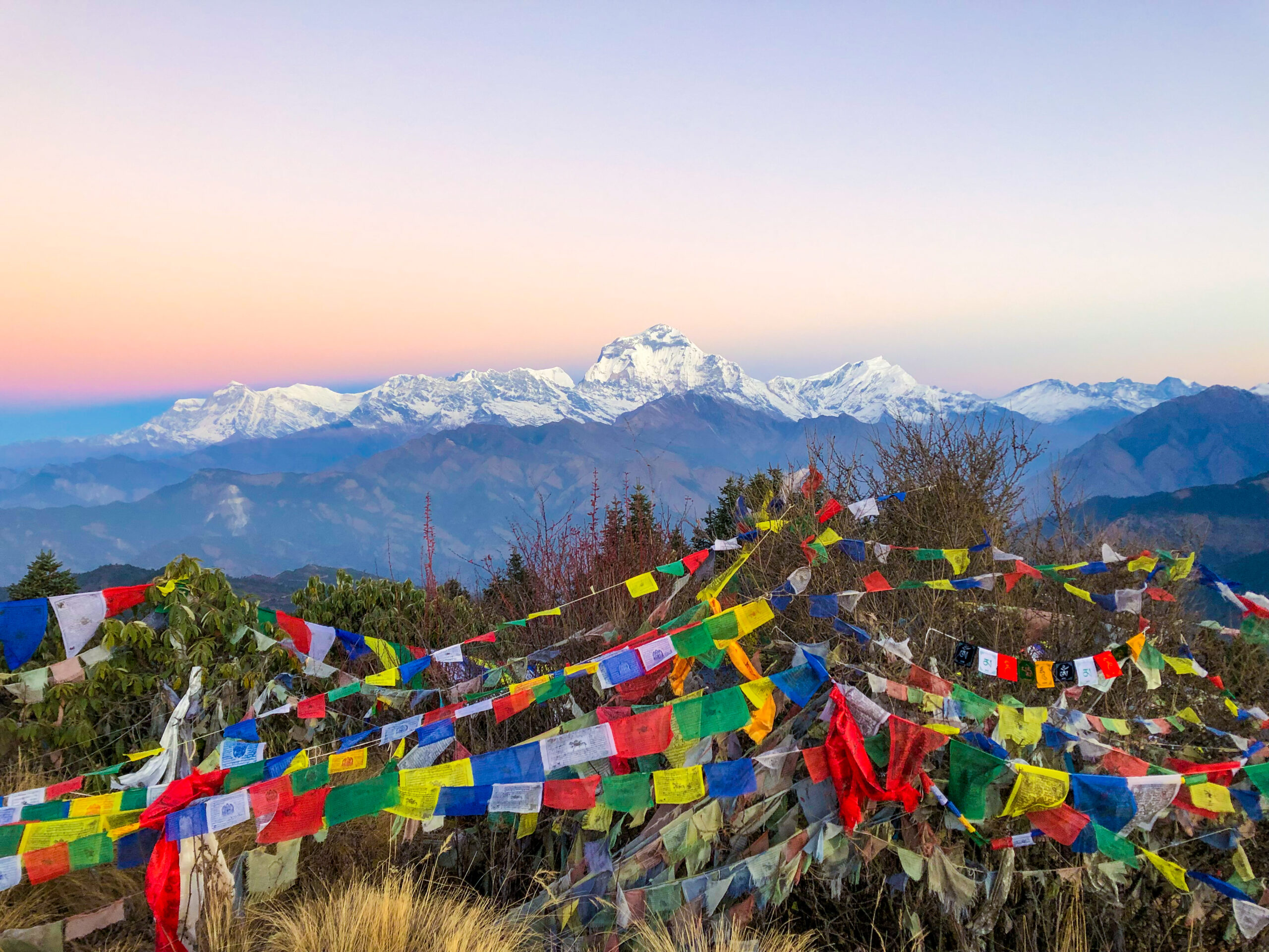Nepal -- mountain panorama and valley from a hiking trail