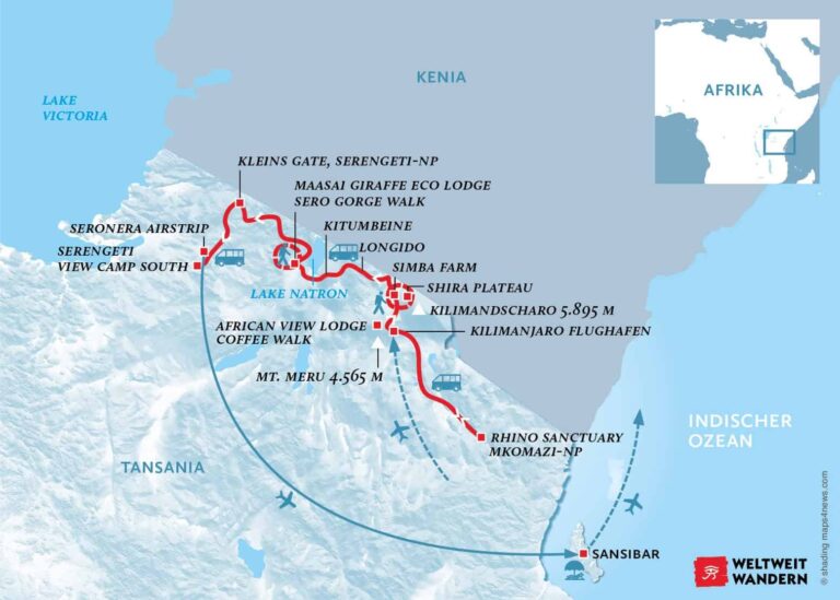 AFR_Tansania_TZG04 Wanderkarte Tansania hautnah: Kilimanjaro, Big Five und Sansibar