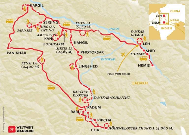 ASI Ladakh_Versteckte Zanskar Karte Ladakh Route Zanskar