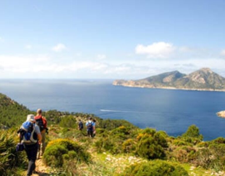 Mehrere Personen wandern auf der Insel Mallorca auf die Küste zu.
